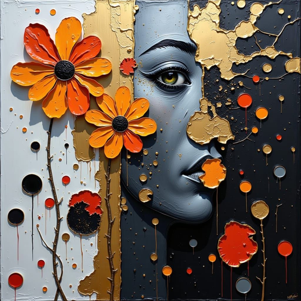 Abstract Meta-Modern Painting with Pierced Shadows