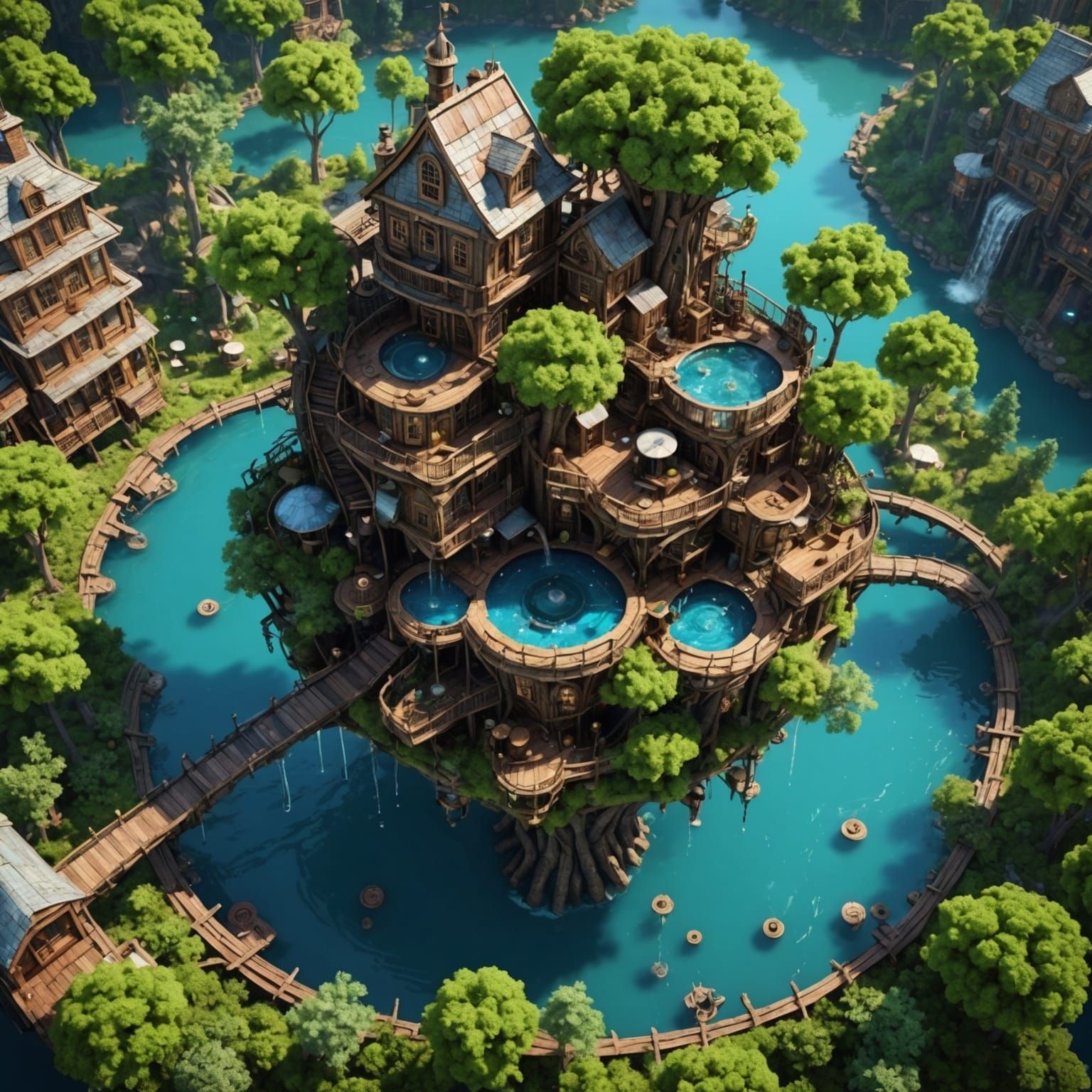 Organic Steampunk Treehouse City on Motherboard