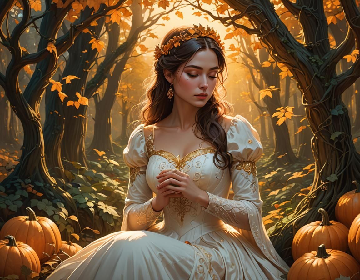 Fairytale Pumpkin Portrait in Naive Art Style