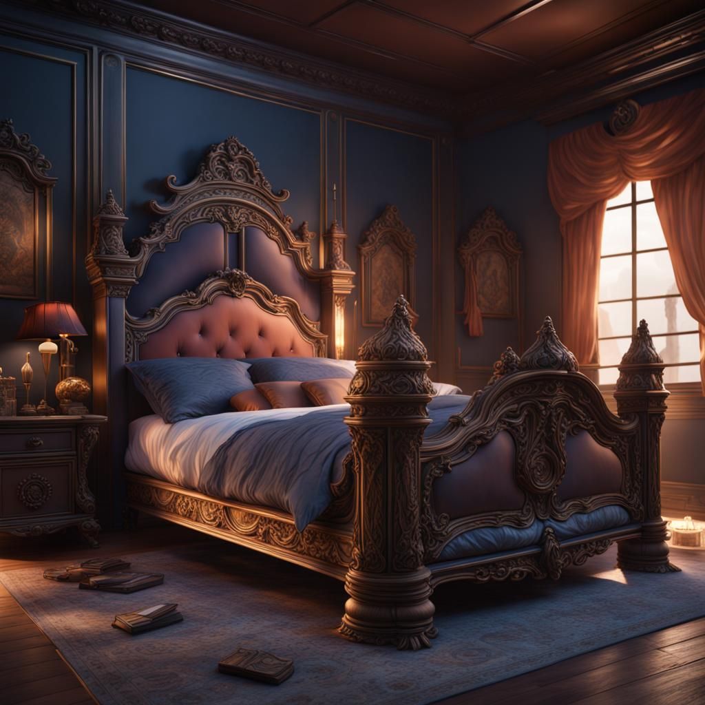 Fantastical Bed: Detailed Matte Painting in Deep Color