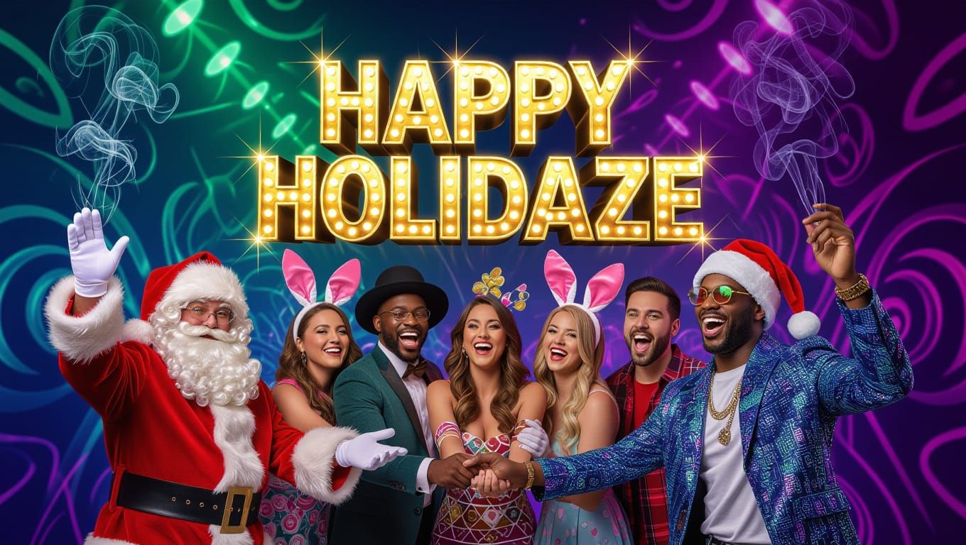 Joyful Holiday Celebration in a Futuristic Rave Setting