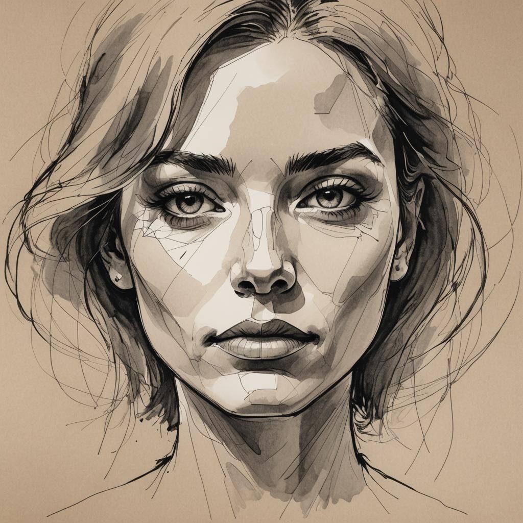 Expressive Sketch of a Woman's Face Portrait