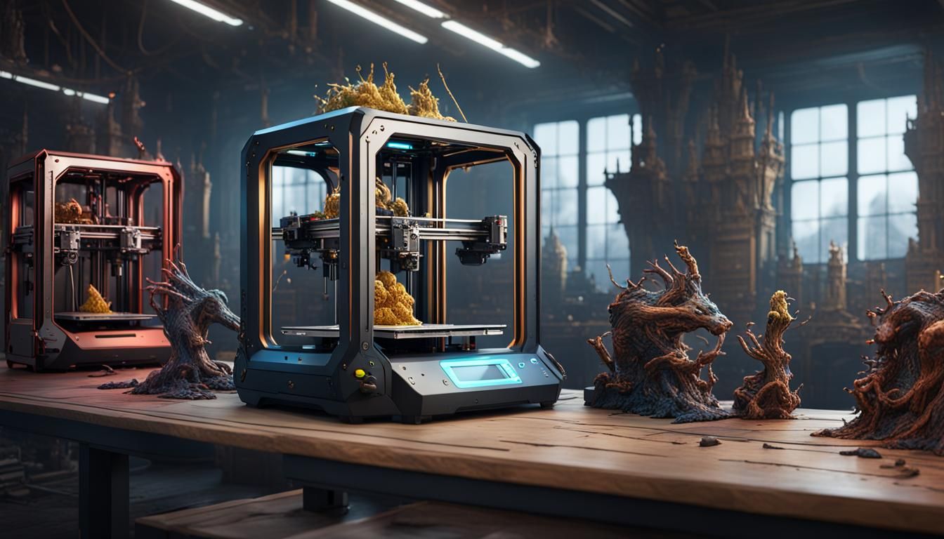 Detailed 3D Printers in Fantasy Concept Art