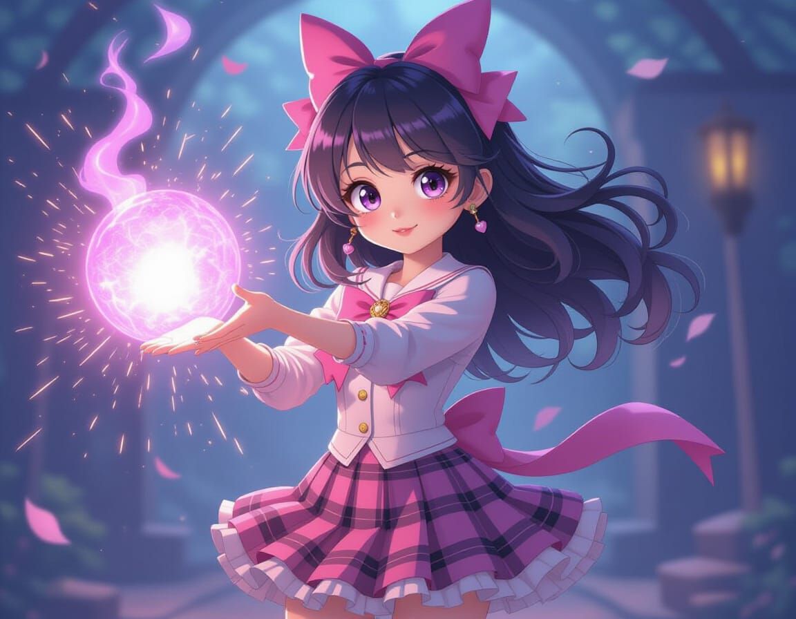 Kawaii Gothic Maiden Casting Magic in Pixar Style