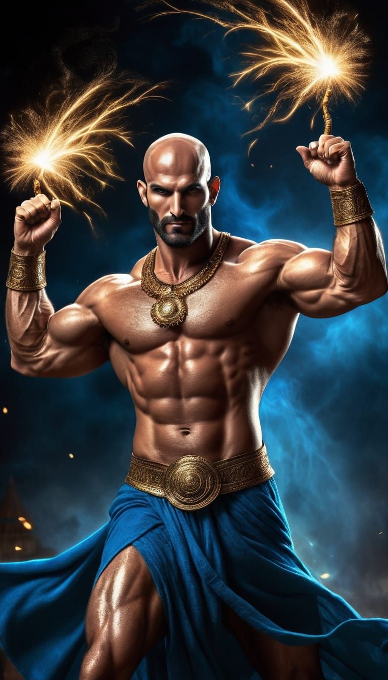 Chiseled Djinn Casting a Magical Spell