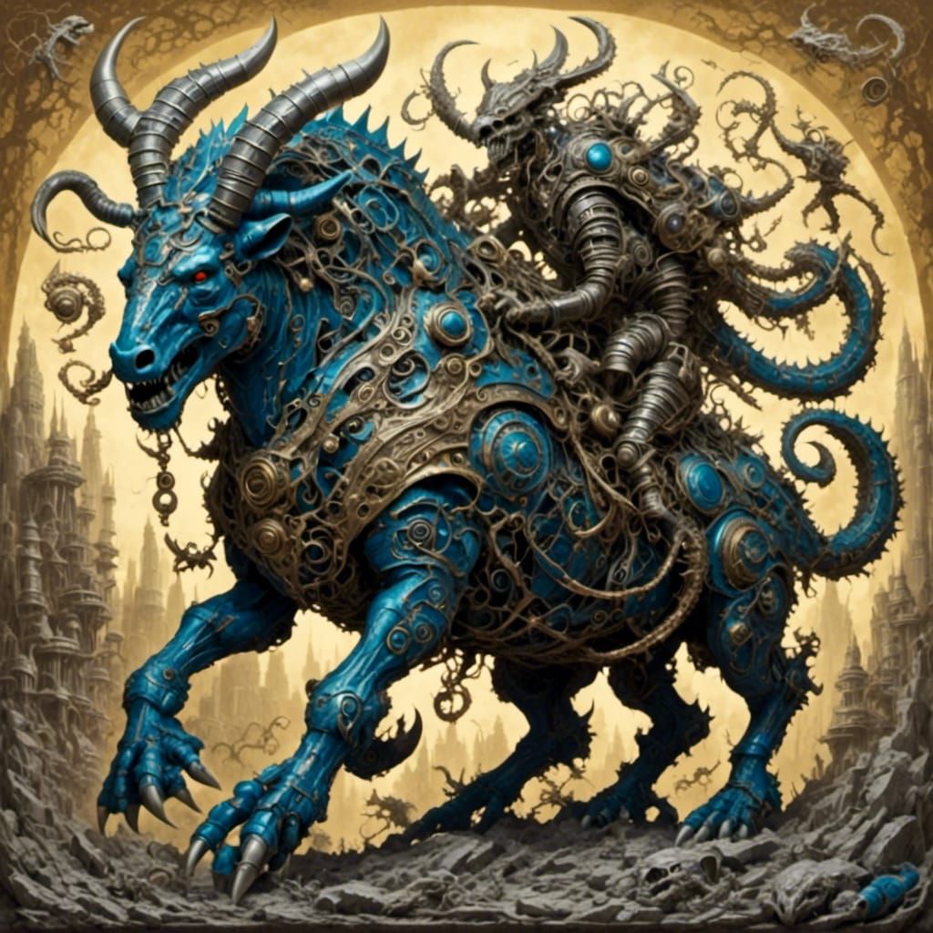 Mountain-Scale Hybrid Creature Wearing a Bow-Tie