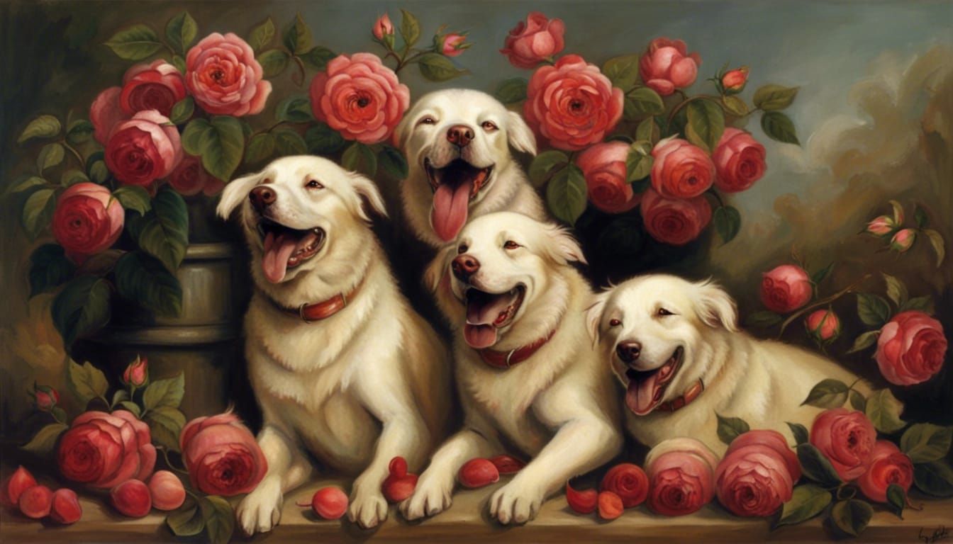 Dogs Covered in Roses Laughing