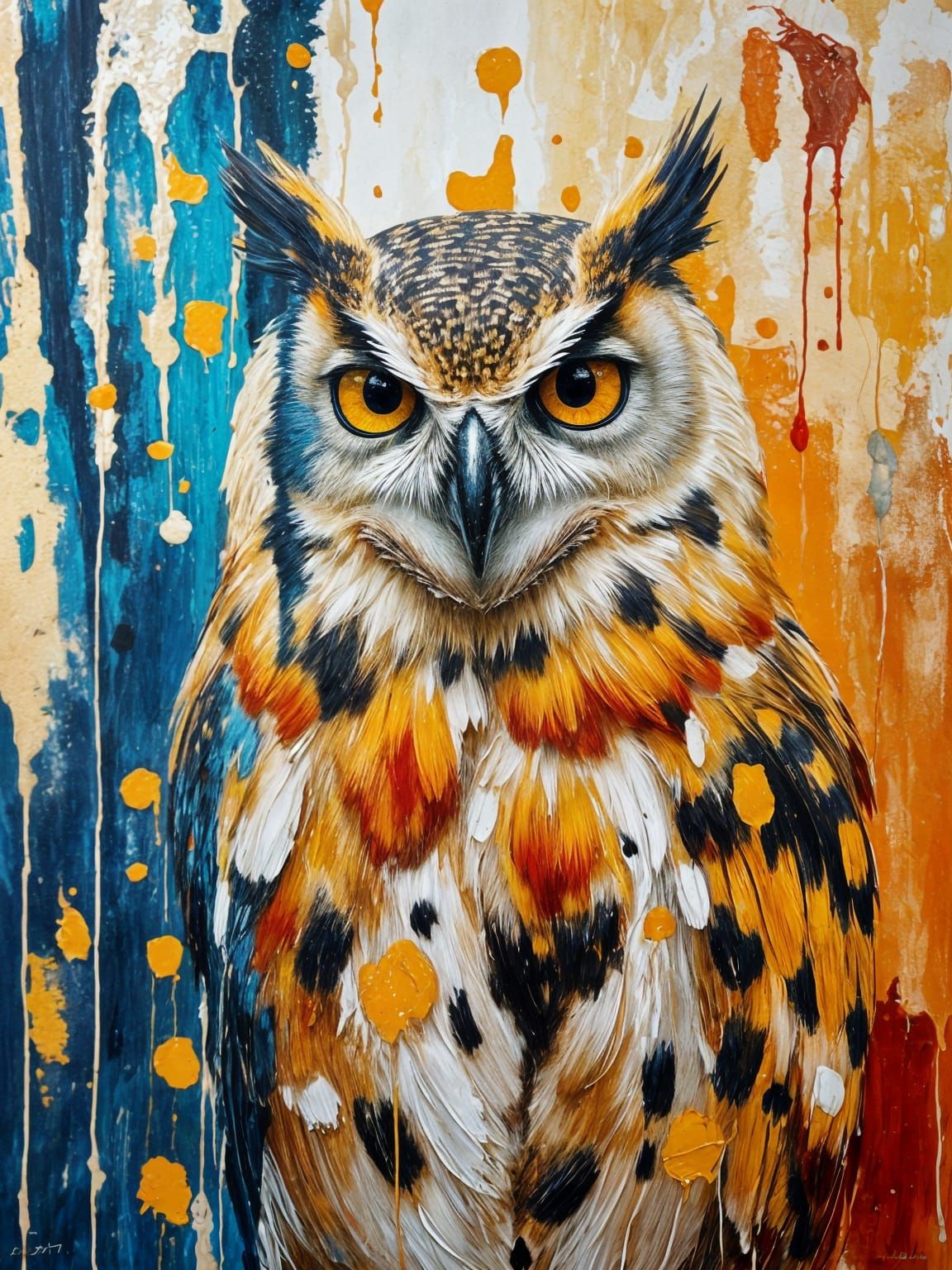 Surreal Owl in Abstract Impasto Oil Painting