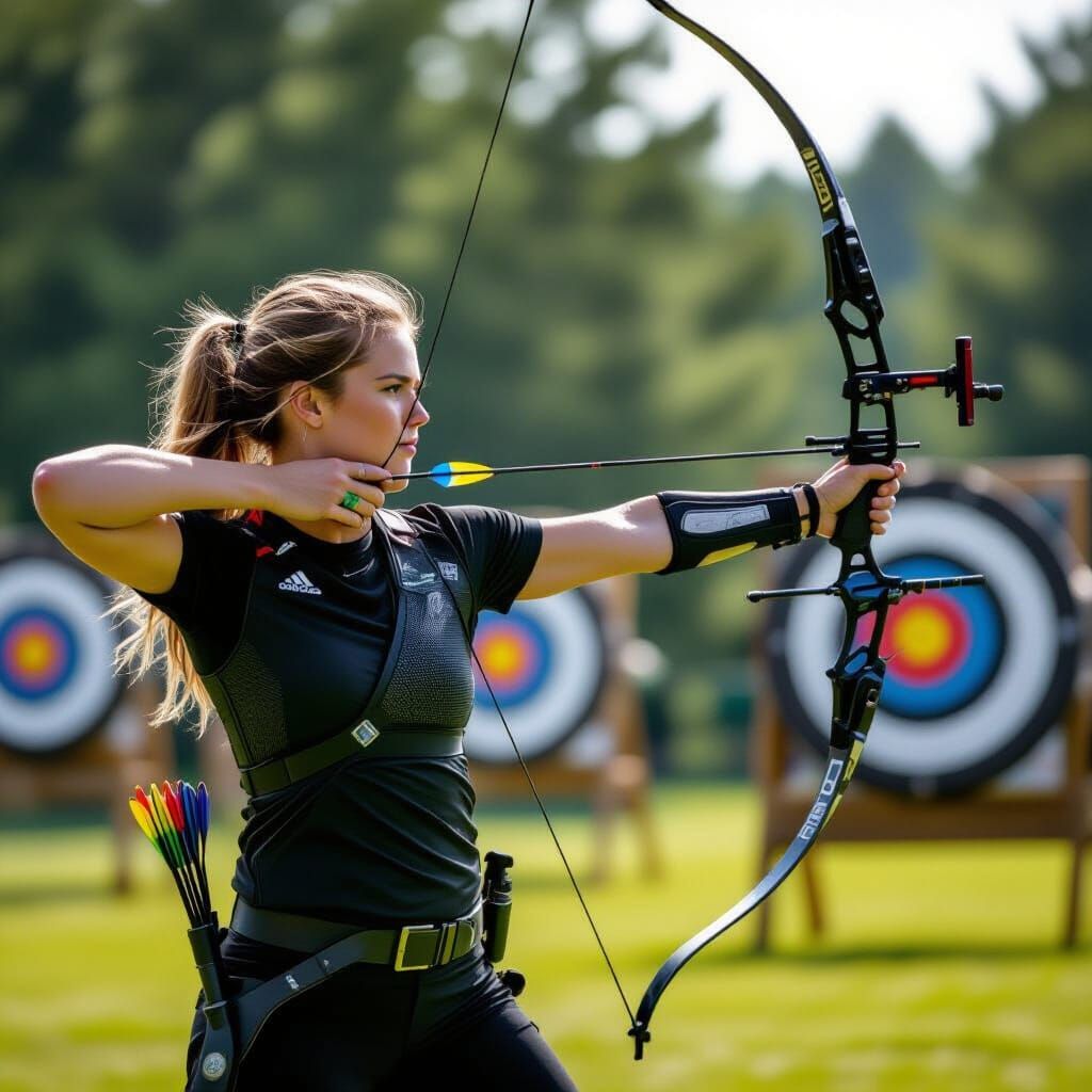 Dynamic Action Shot of a Focused Female Archer