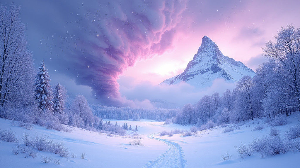 Iridescent Snow Tornado in Winter Landscape