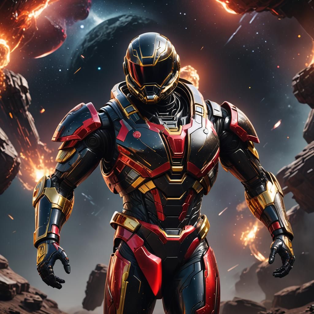 Android Space Ranger in Red and Gold: 3D Render