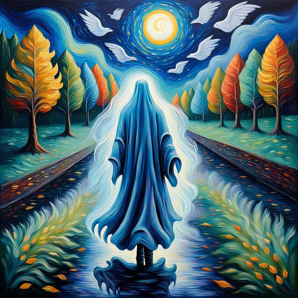 Ghosts Inspire Poets: Neo-Impressionist Oil Painting