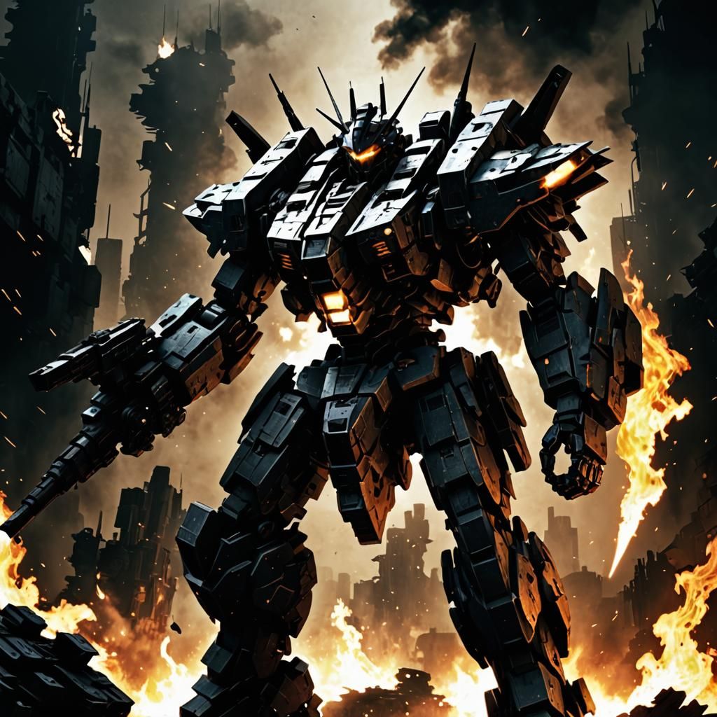 Armored Core Silhouette in Flames