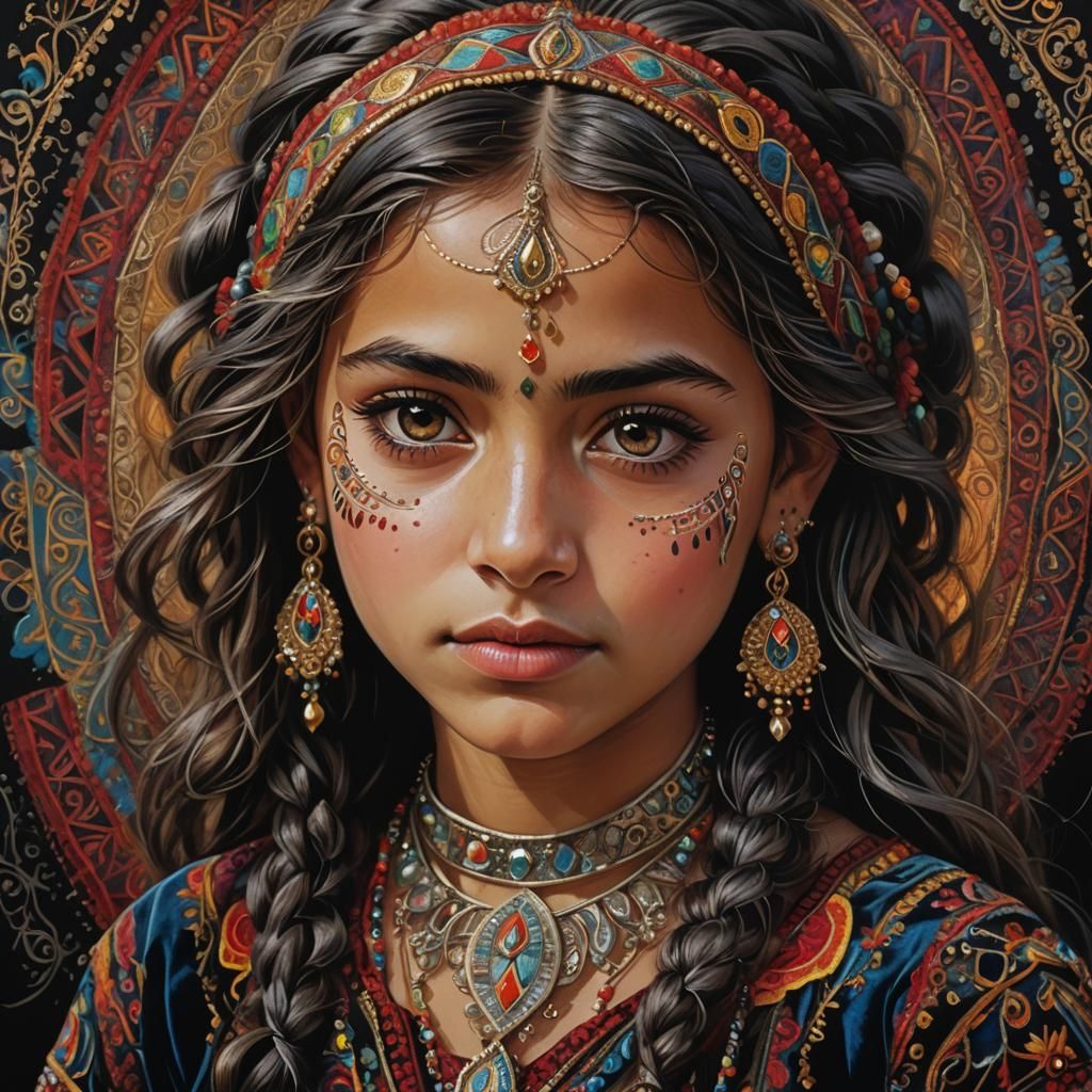 Gypsy Turkish Girl with Tribal Makeup in Hyper-Detailed Real...