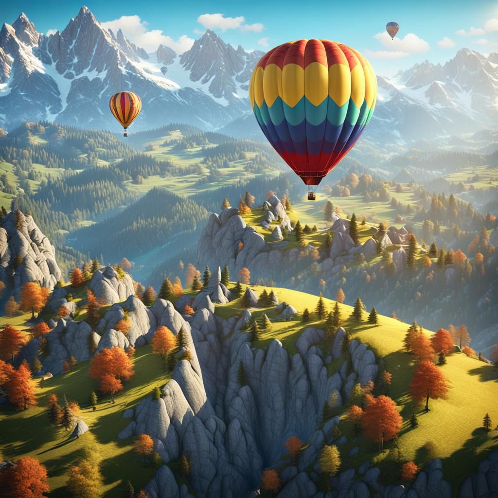 Colorful Hot Air Balloon Over Alps: Artstation Photography