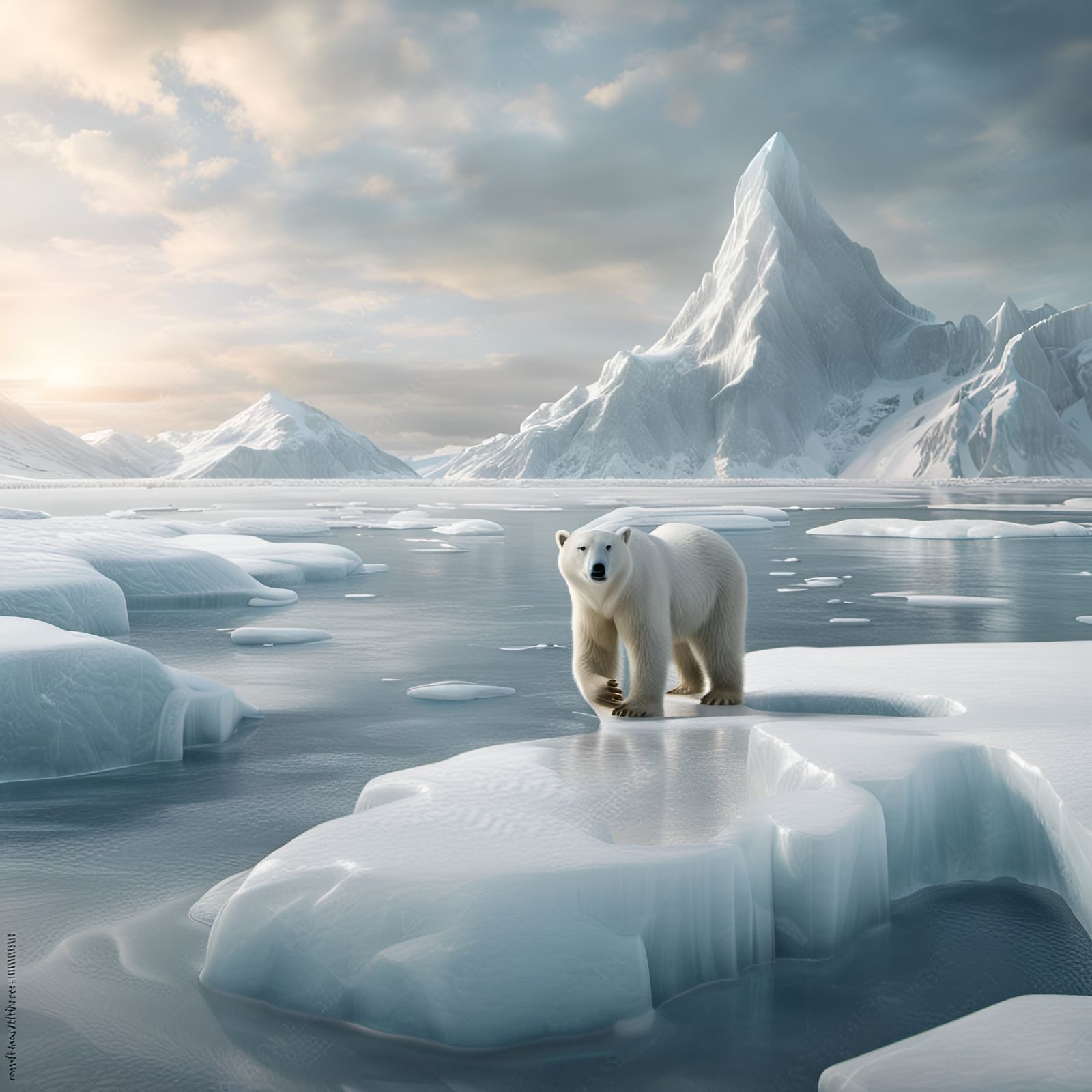 Detailed Icy Arctic Landscape with Polar Bear