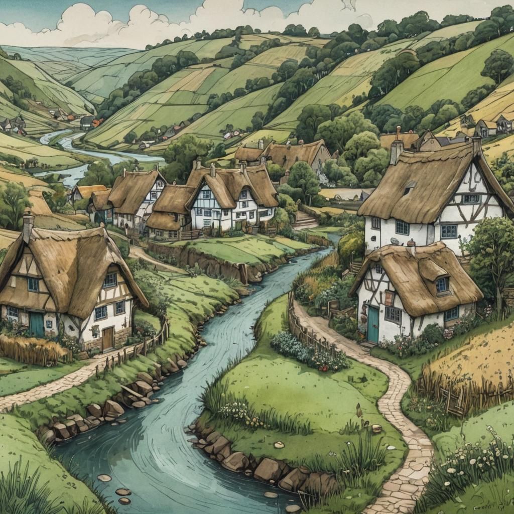 Whimsical Medieval Village in Earthy Tones