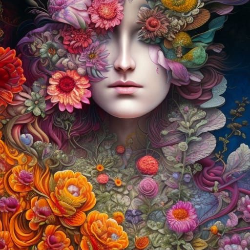 Floral Woman in Baroque Generative Art Style