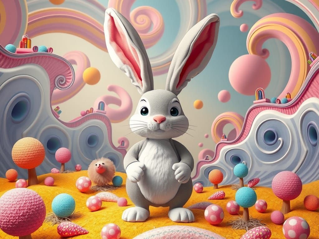 Plush Bunny with Giant Ears in Candy Land