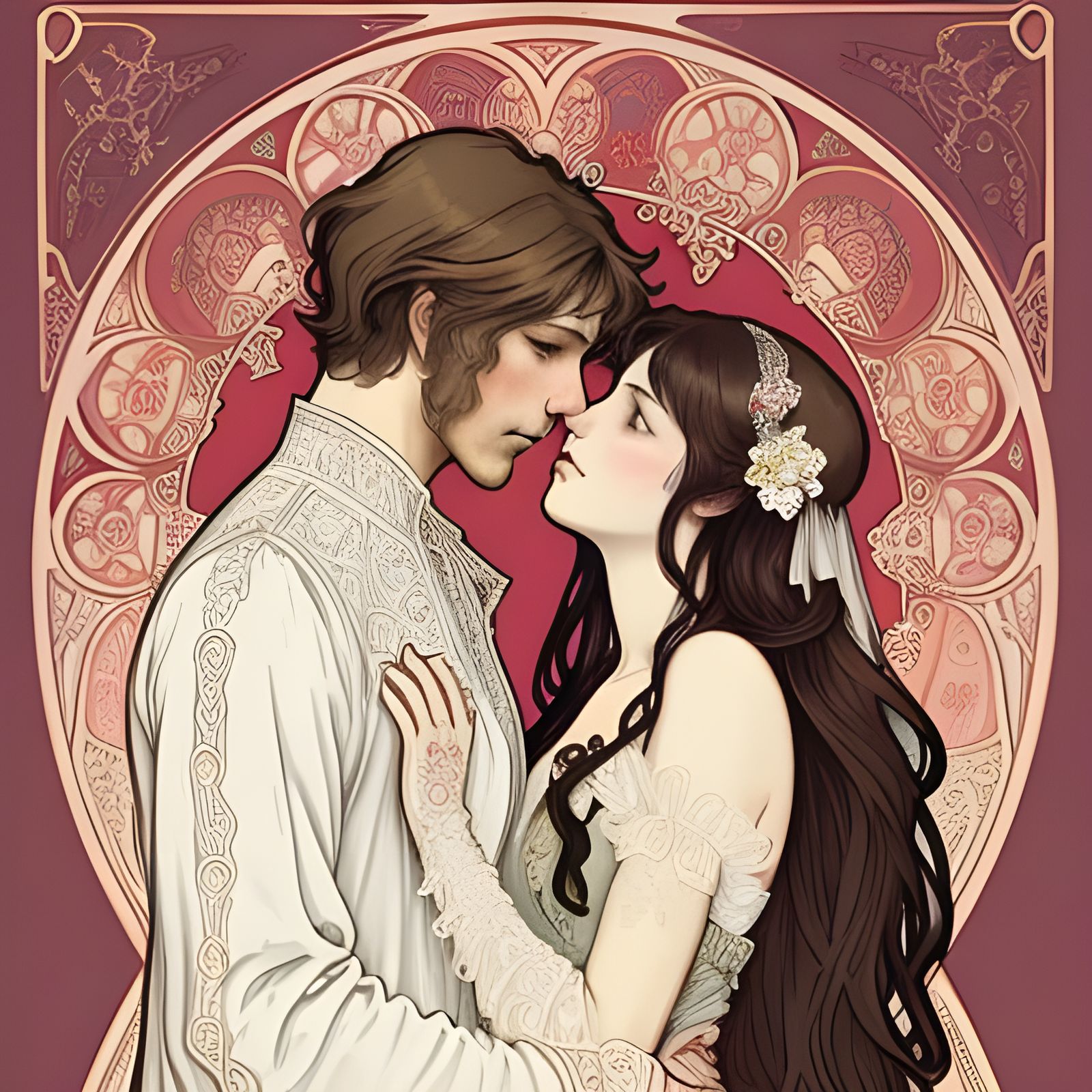 Romantic 19th Century Valentine's Card with Golden Accents a...