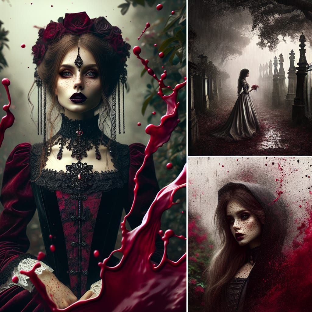 Gothic Vampire in Red Rain, Impressionistic Digital Art