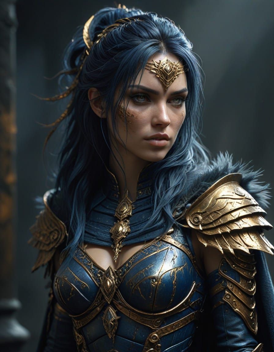 Amazonian Warrior in Dark Fantasy Attire