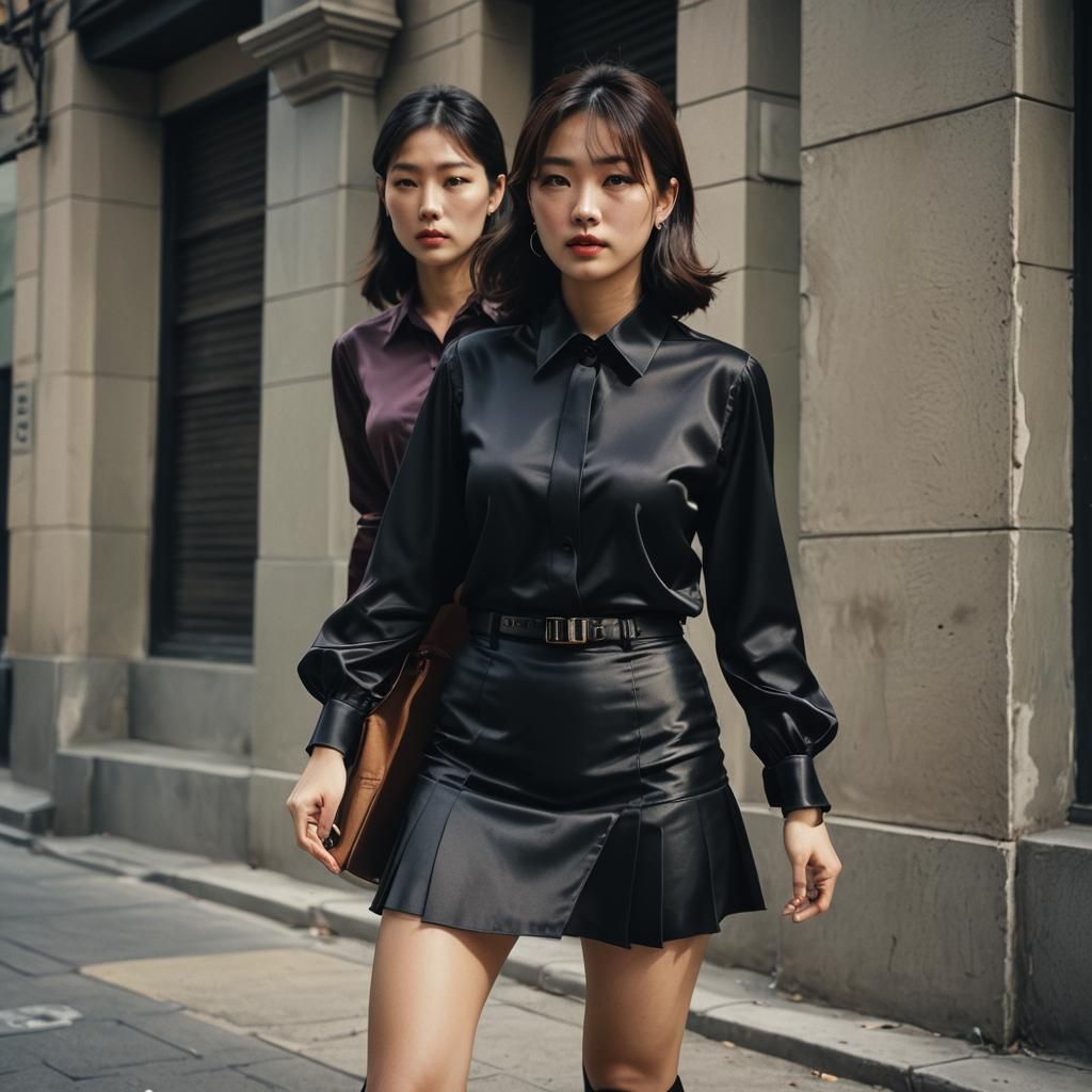 Korean Girl in Shiny Blouse: Cinematic Film Still