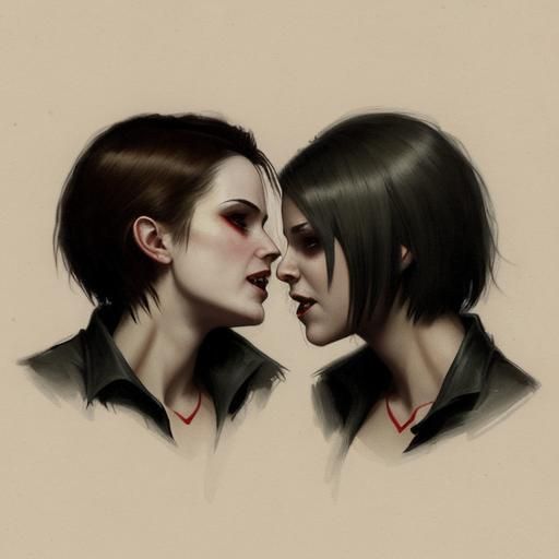 Sinister Vampire Embrace: A Dark Fantasy Scene