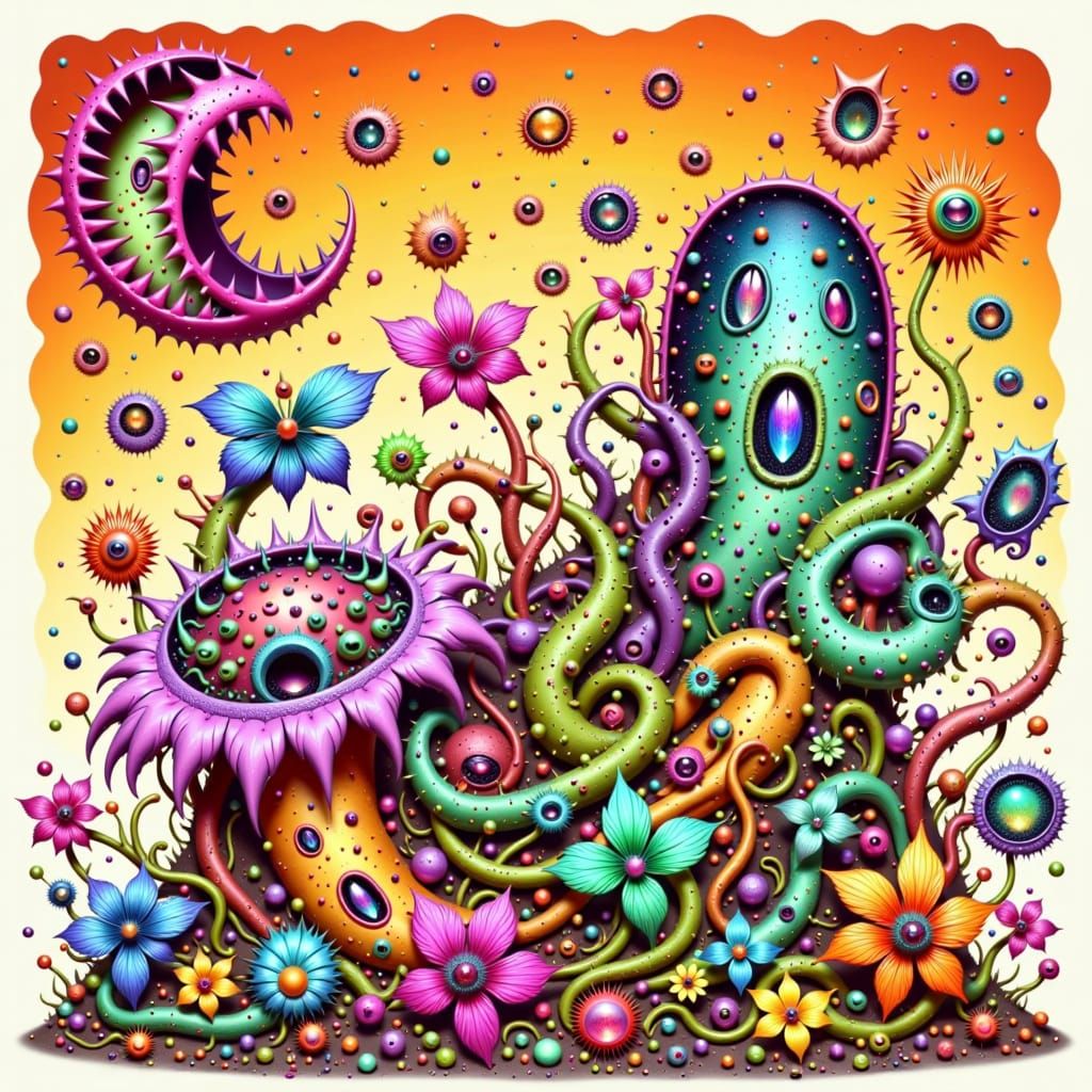 Iridescent Alien Plant in Digital Painting Style