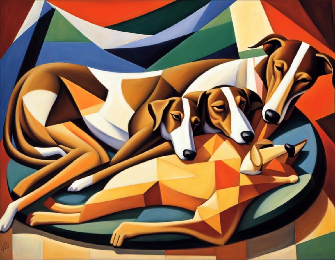 Greyhounds Sleeping: Abstract Cubism Style Digital Art