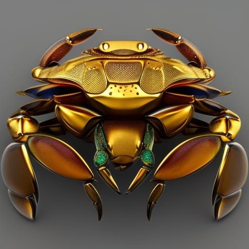Golden Steampunk Crab with Emeralds and Turquoises