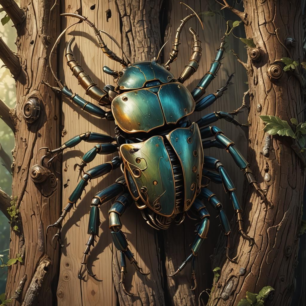 Metallic Beetle with Robotic Arms Concept Art