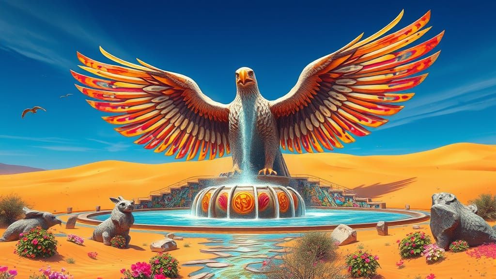 Eagle Fountain Oasis in Graffiti Art Style