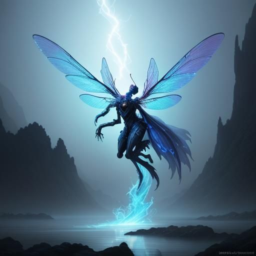 Zephyrling in Swirling Fog: Fantasy Concept Art