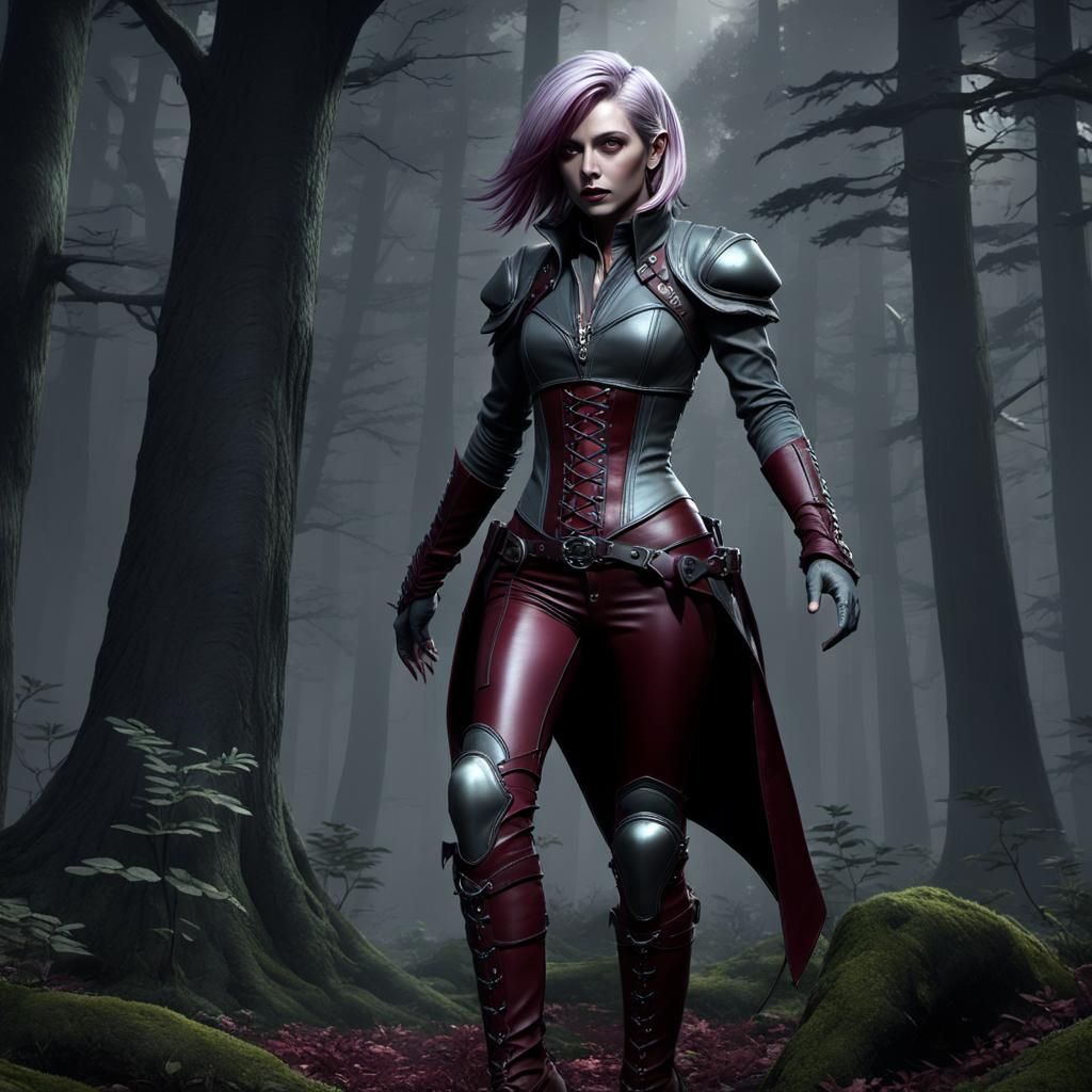 Alien Beauty in Dark Forest, Hyperdetailed Concept Art