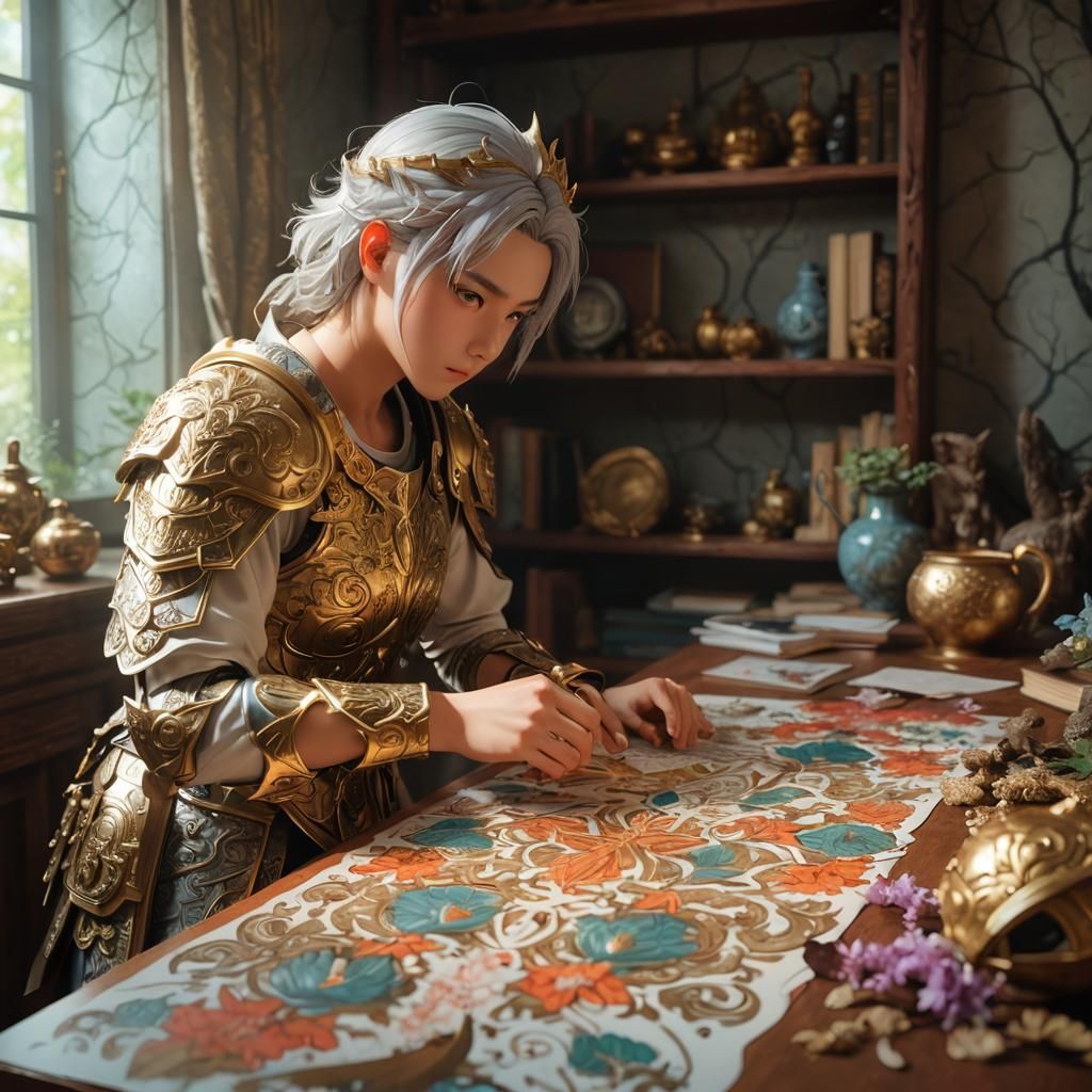 Anime Warrior in Mystical Forest: 3D Digital Art