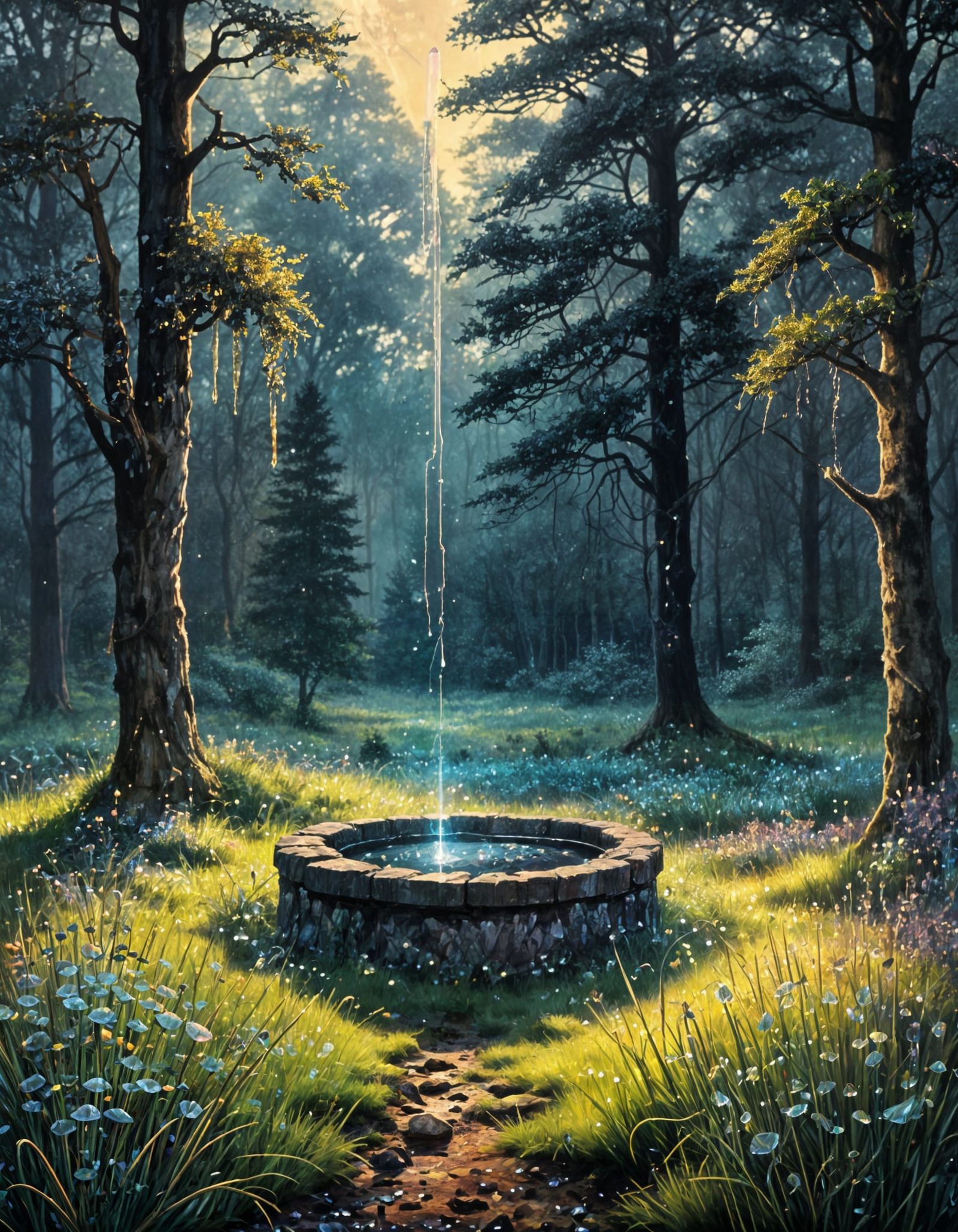 Ancient Well in Moody Oil Painting Style