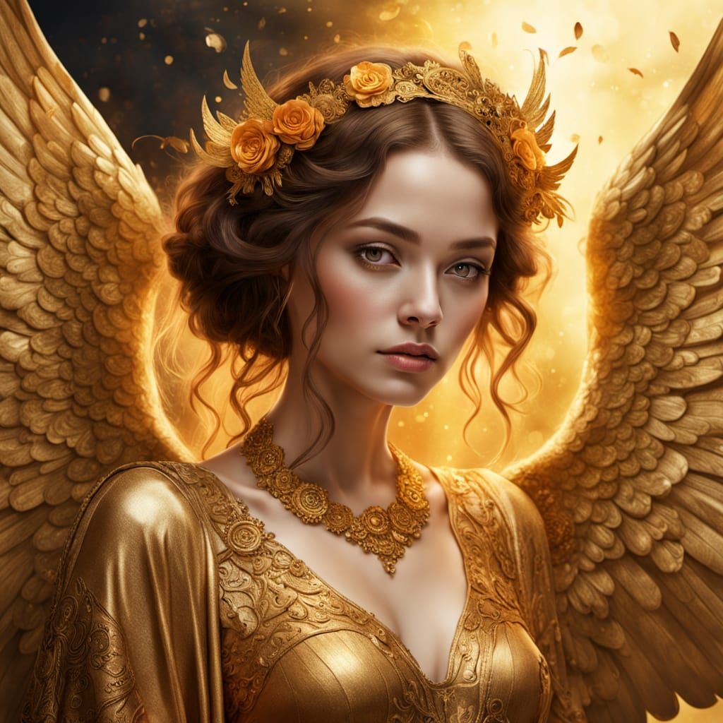 Iridescent Angel in Gustav Klimt Inspired Style