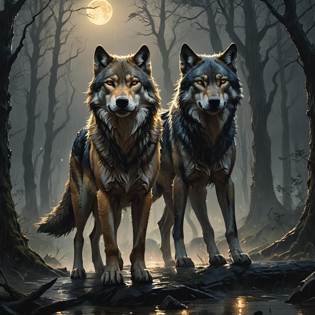 She-Wolf Confronts Alpha in Moonlit Forest