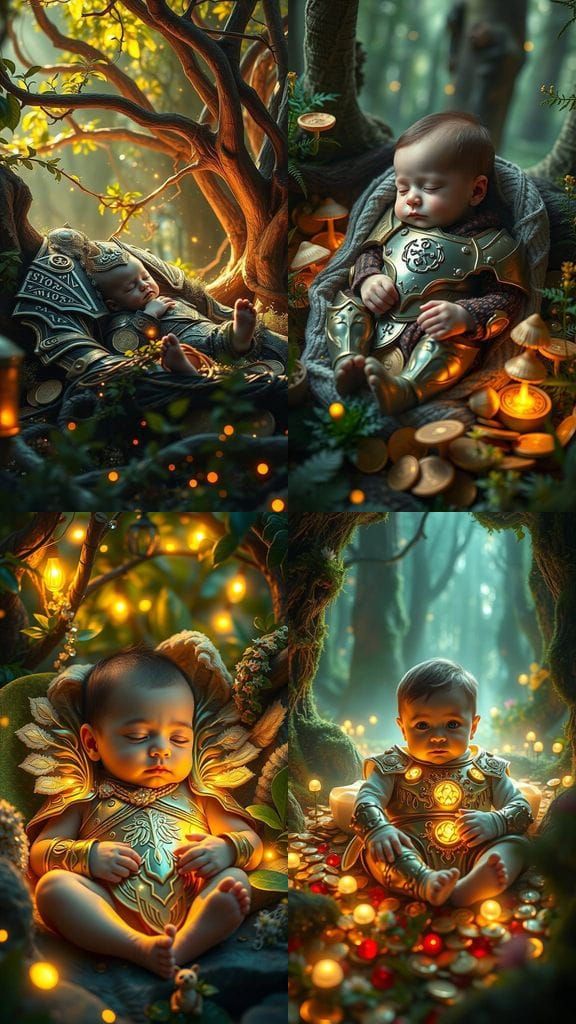 Magical Newborn King in Radiant Enchanted Forest