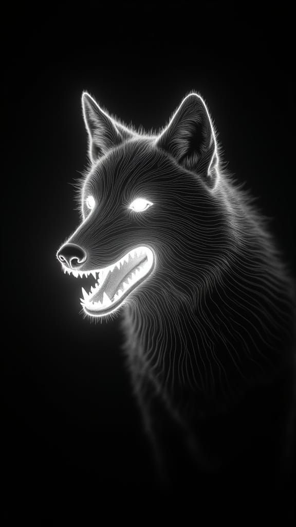 Digital Wolf Materializing in Cyber-Surrealist Style