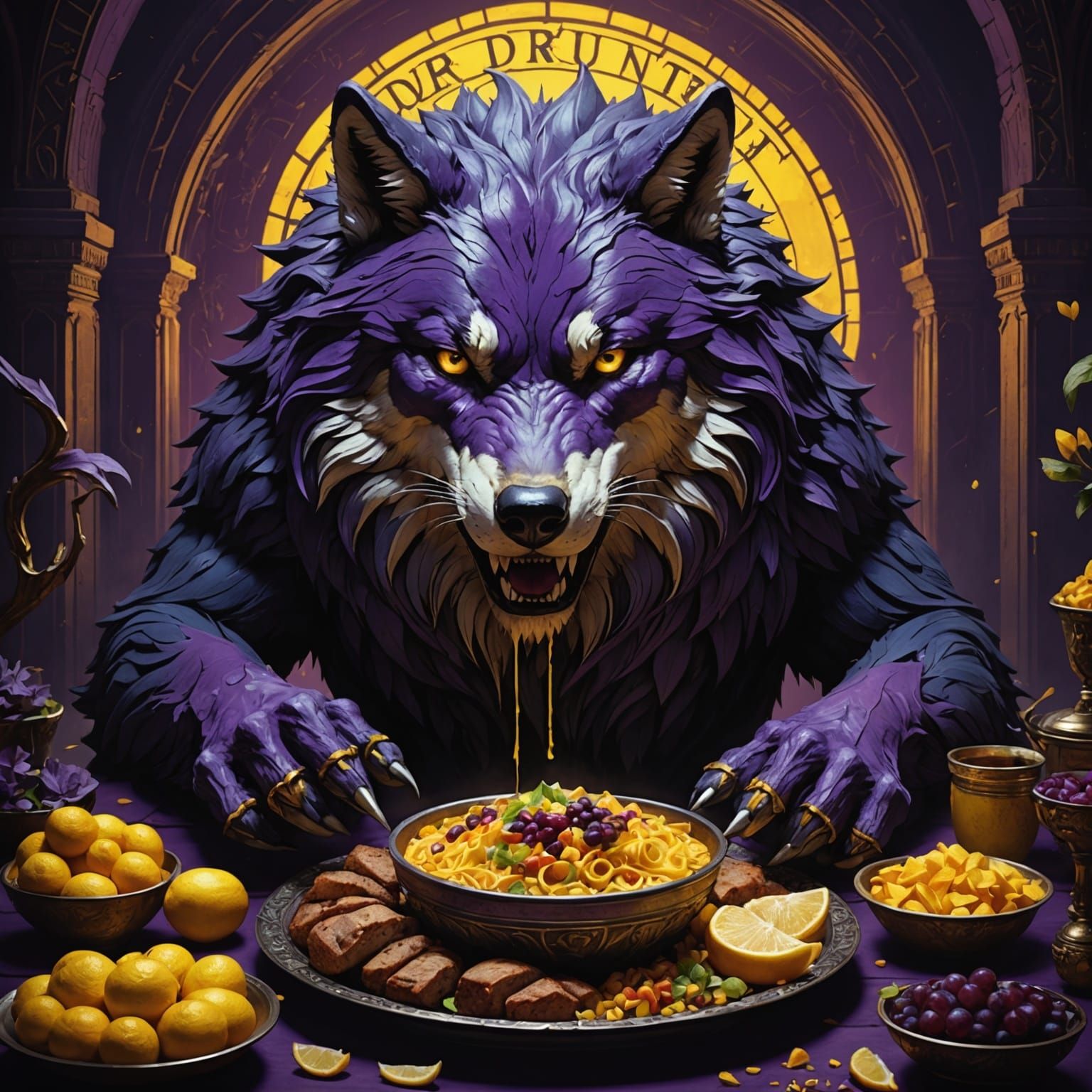 Wolf with Text "DURAN" in Dark Fantasy Style