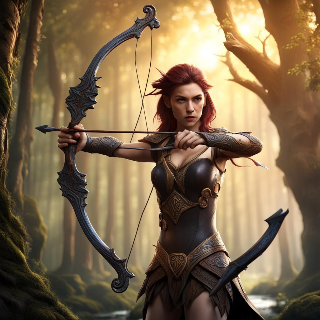 Mystical Archer with Ancient Bow, Fantasy Concept Art