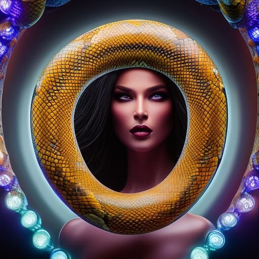 Detailed Gorgon Portrait with Snakes and Glowing Lights