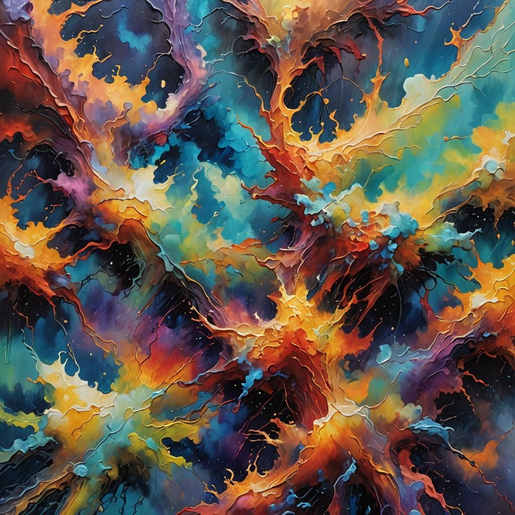 Alien Dissolving in Electric Expressionist Clouds