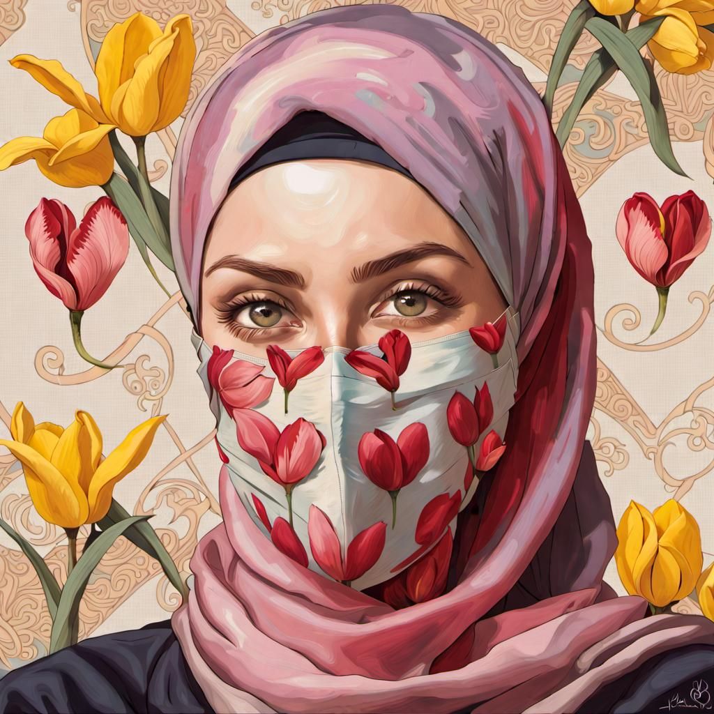 Beautiful Hijabi Portrait with Floral Accents