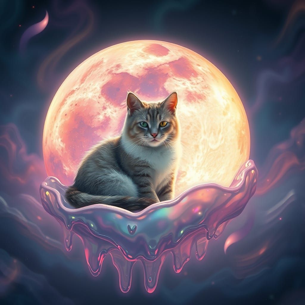 Surreal Moon Cat in Dreamlike Realm