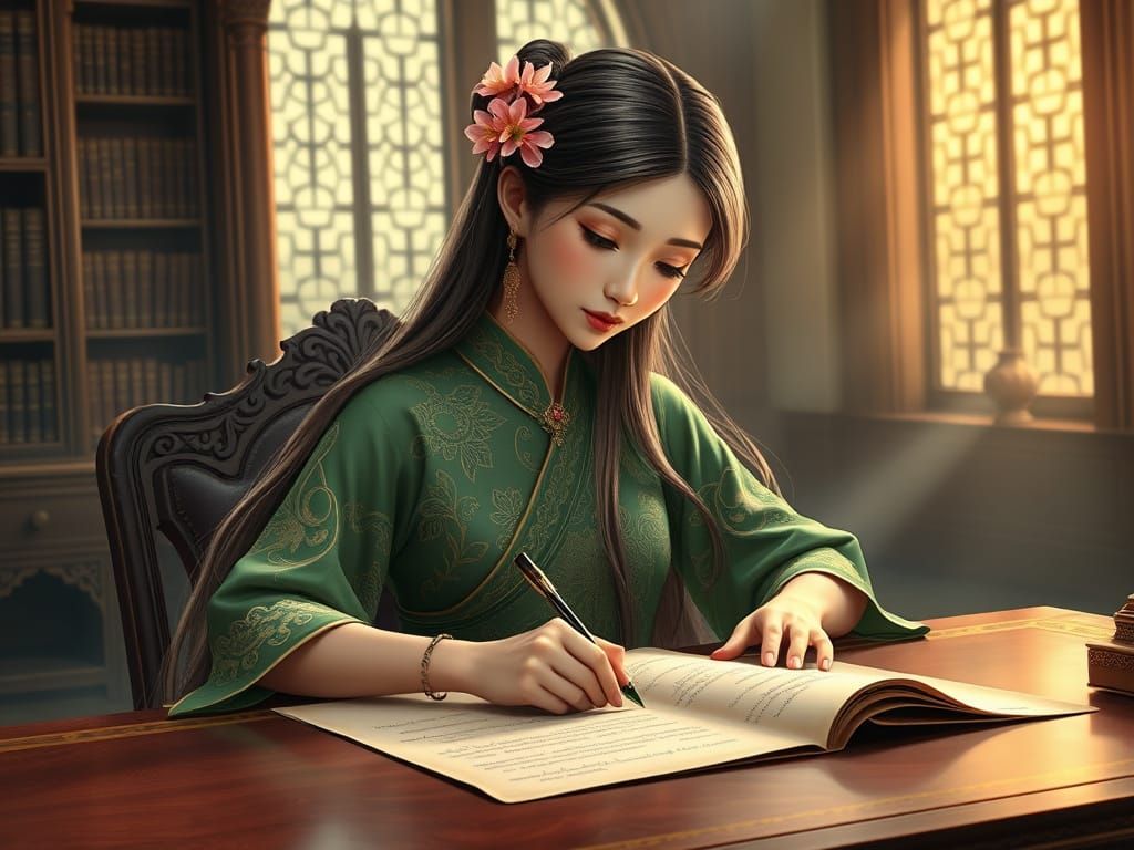Elegant Thai Scribe in Golden Light