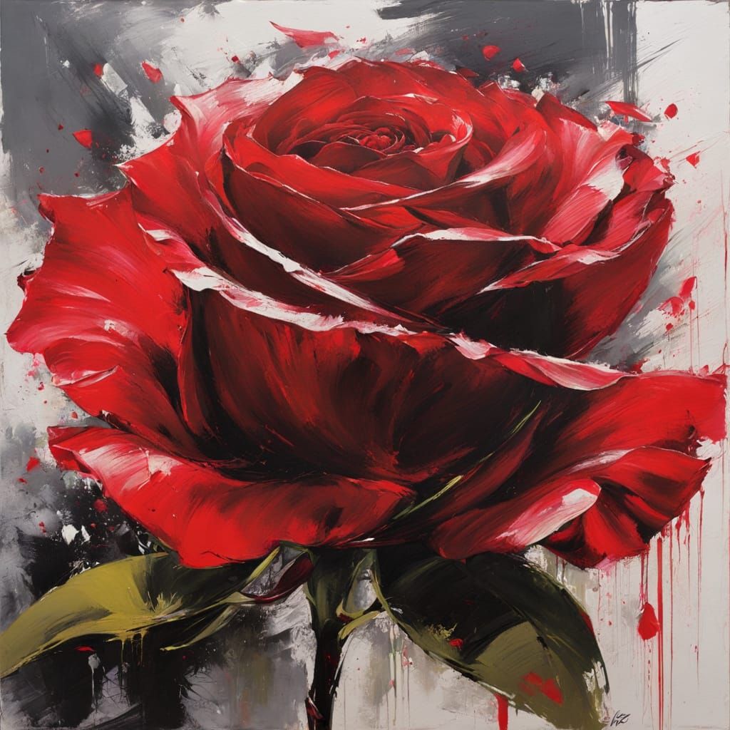 Abstract Red Rose Petals in Ukiyo-e Style