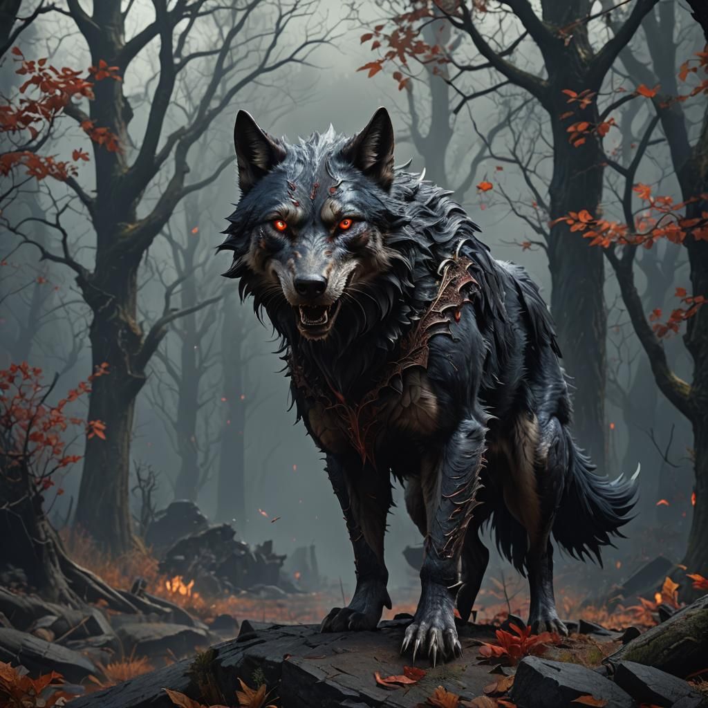 Detailed Vampire Wolf Hybrid Fantasy Concept Art